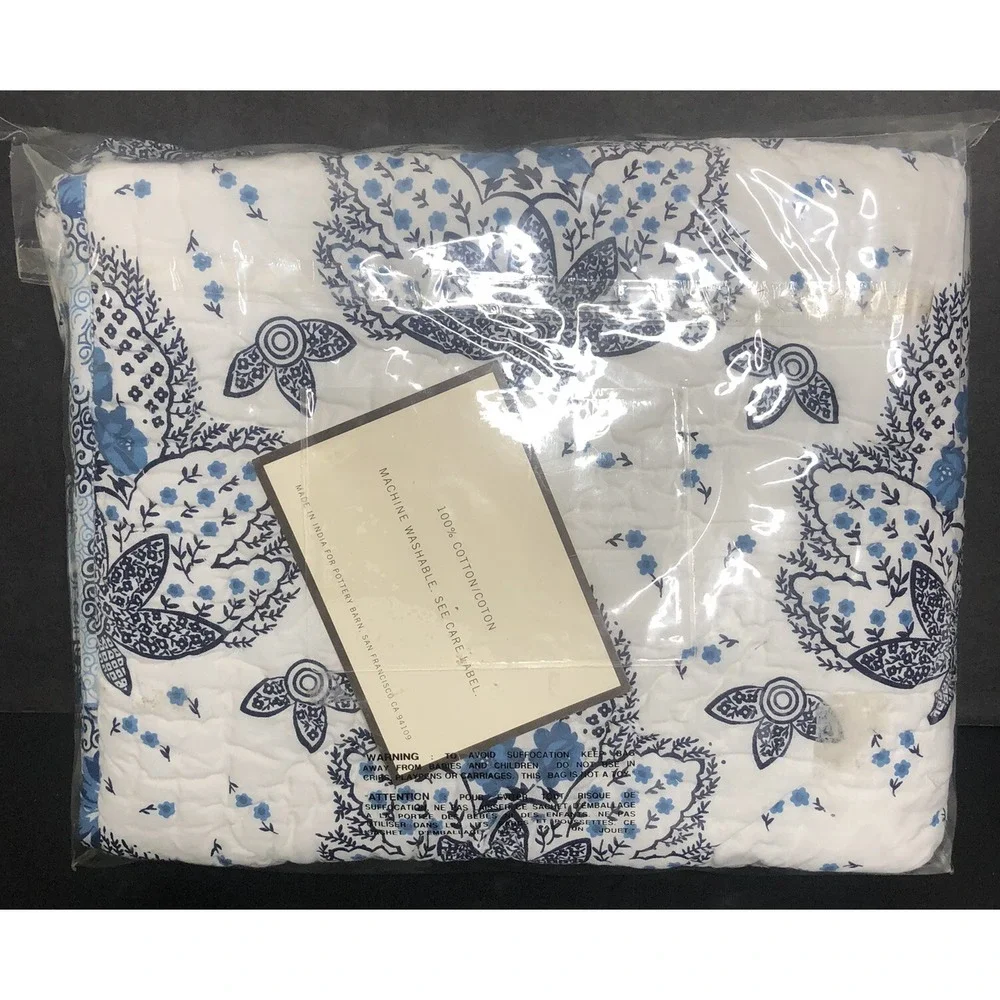Pottery Barn Daya Quilted Pillow Sham Paisley Blue Standard Size 26 x 20 NEW